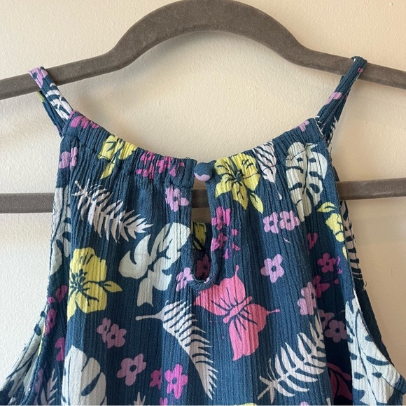 George Girls Navy Blue Tropical Floral Sundress Size 12 Rayon Midi Summer Dress - Picture 4 of 7